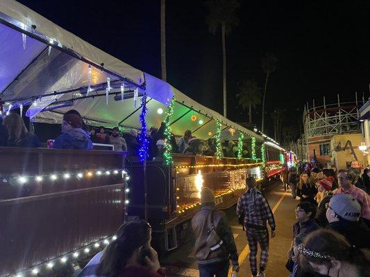 Getting ready to board the Santa Cruz Holiday Lights Train