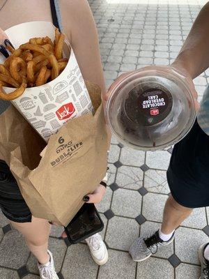 Overlord cake and large curly fries