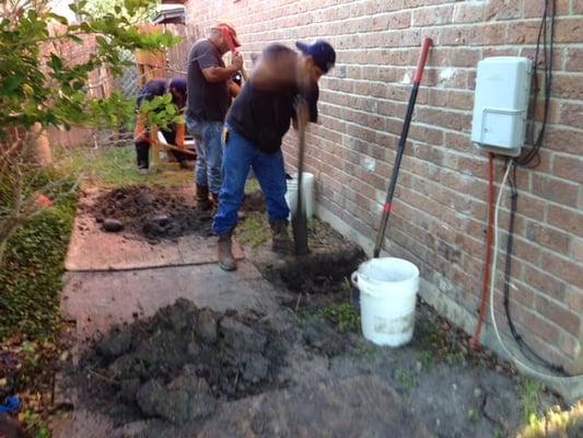 Two Brothers Foundation Repair places the excavated dirt on plywood coverings to help ensure your lawn and landscaping are ma...