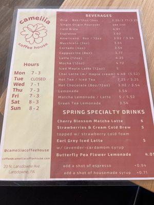 Drink menu