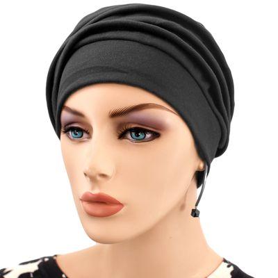 Black pleated hat for a woman, stylish & comfortable,