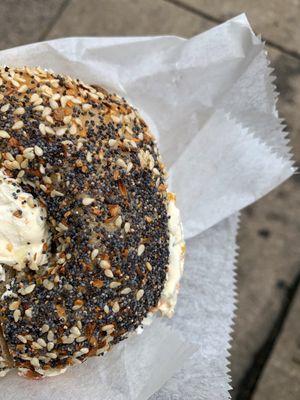 Everything bagel with veggie cream cheese