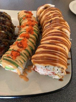 Tiger roll on the very right. It's one of the jumbo rolls which is massive and delicious!