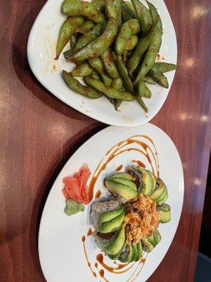 Spicy Garlic Edamame & Mardi Gras Roll