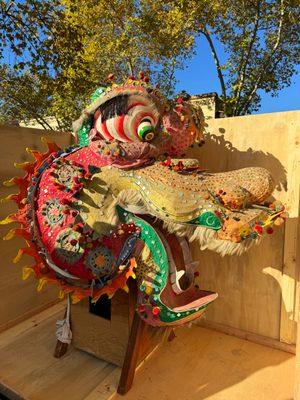 The head of a 150 year-old parade dragon as it was being crated before sending off to Hong Kong for restoration.