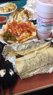 Cheese fries and carne asada burrito!