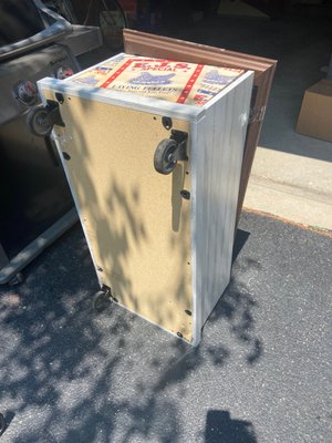 This trunk ended up at the road. No coming back for it. The hinge was completely broken and a wheel was missing.