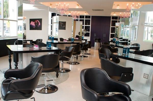 Salon stations for client and student practicals at Beauty Schools of America - South Beach campus