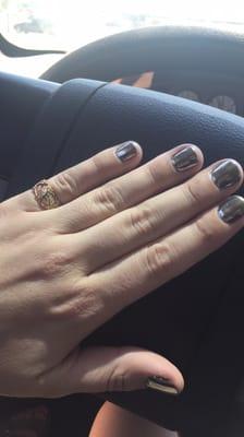 Chrome nails, silver on black!