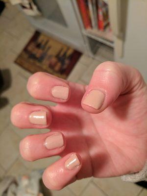 Messy job painting nails - regular manicure.