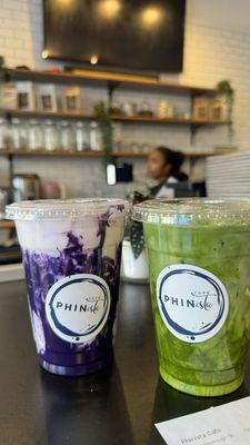 Matcha and Ube Milk Latte