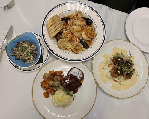 Overlook of our entrees. I also got a side of Frondosa Farms mushrooms (the best) *thanks to Patrick Webb*