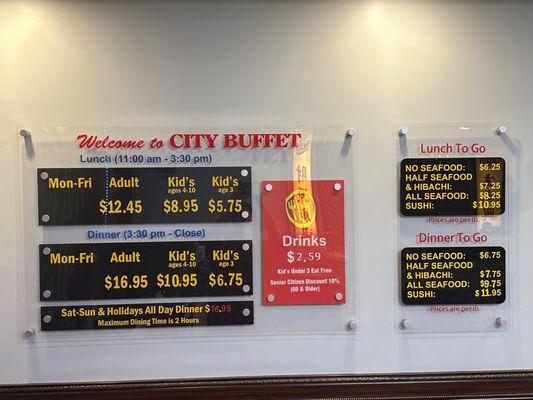 Pricing of the buffet after January 1,2023.