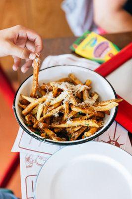 Farmer Fries (Roasted Garlic Confit, Herbs, Farmers Cheese, Roasted Garlic Aioli)