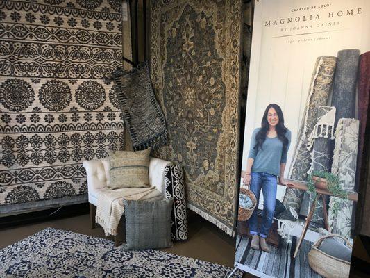 We carry a beautiful collection of Magnolia Home by Joanna Gaines rugs, pillows and throws.