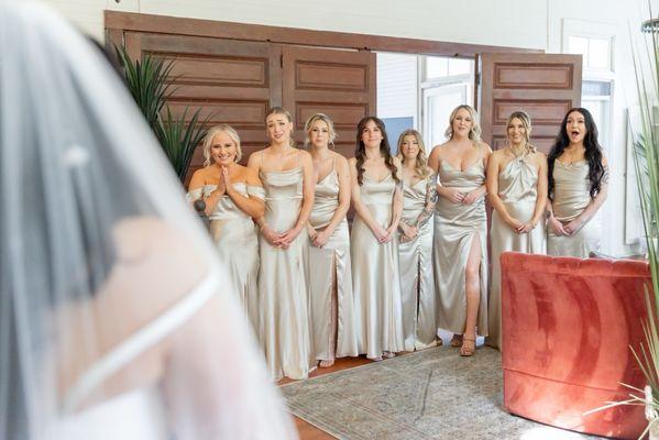 First look with bridesmaids