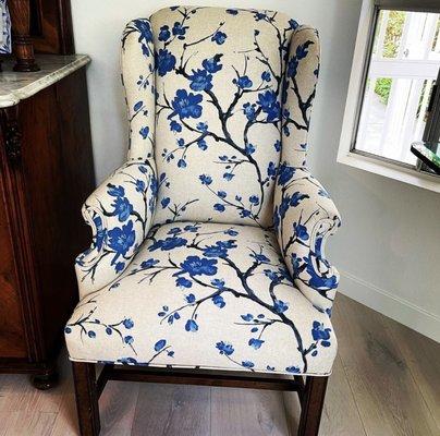 Wing chair upholstered for a West Hollywood client.