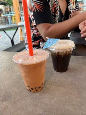 Sugar free Thai tea and an iced double shot with sugar free vanilla and vanilla cold foam