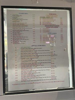 Menu as of 1/21/22