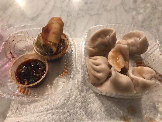 Lunch Special Eggroll (not good) and Steamed Dumplings (pretty bland)