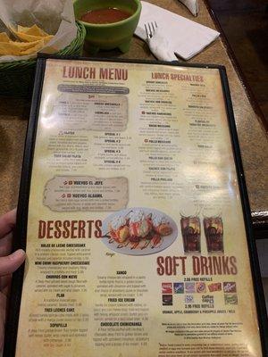 Lunch and dessert menu