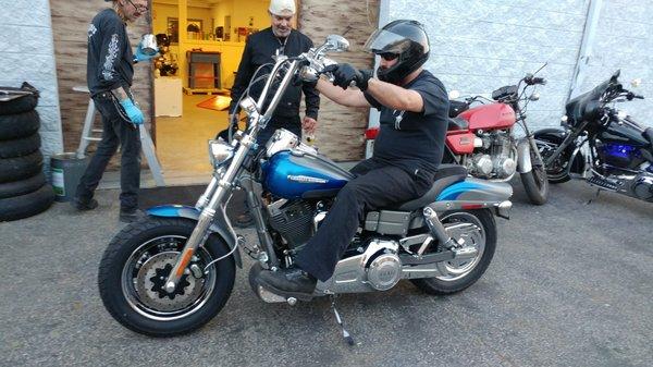 Skull Moto Shop member and his new CVO Harley Dyna.