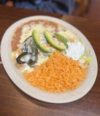 Chile Relleno de Mariscos Dinner (stuffed with seafood)