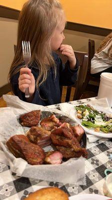 Rib tips, she LOVES them!