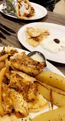 Chicken platter, gyro and yogurt dip