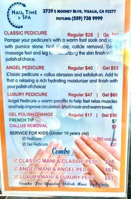 Pedicure Pricing as of April 2022