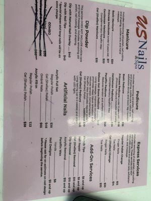 Menu of services