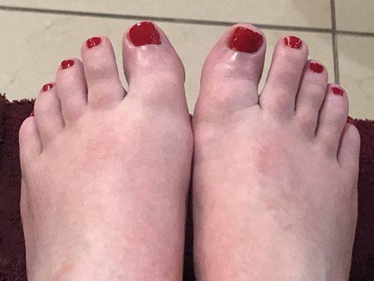 Pedicure with OPI's Big Apple Red