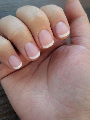 Dip French manicure done by Sue.  $60