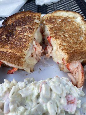 Lobster grilled cheese and coleslaw