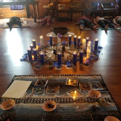 Healing crystal grid candle ceremony.