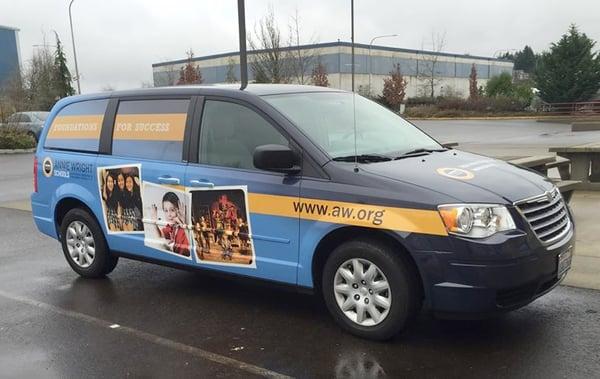 Wide-format services including car wraps, window clings, and floor graphics.