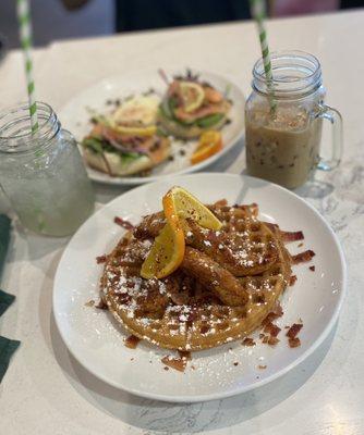 Chicken and waffles and salmon bagel!! Delicious