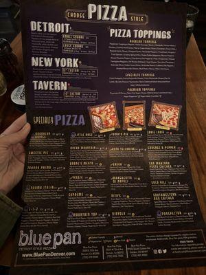 Menus side one