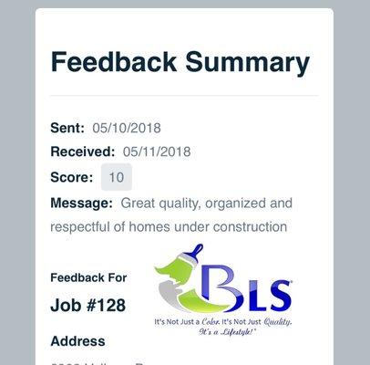 Review from a customer for work completed on May 10, 2018.