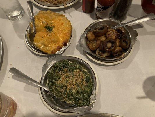 Our sides - potatoes au gratin, mushrooms, creamed spinach