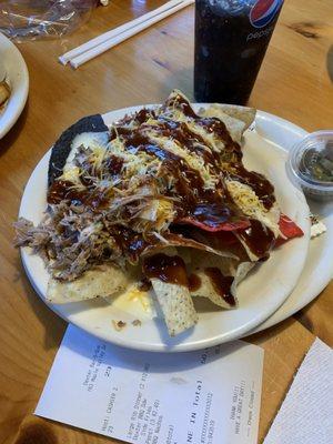 BBQ nachos were ice cold and cheese wasn't melted. The portion size was very small for over 10.00.