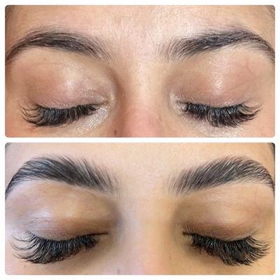 Eyebrows lamination. Laminated eyebrows. Before & after picture.