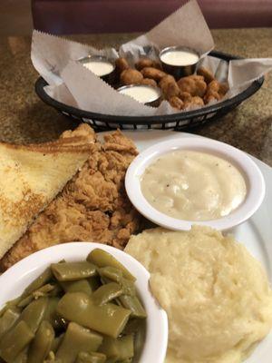 Chicken fried chicken!  Bottle caps in the back