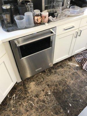 Dishwasher with glass in door.