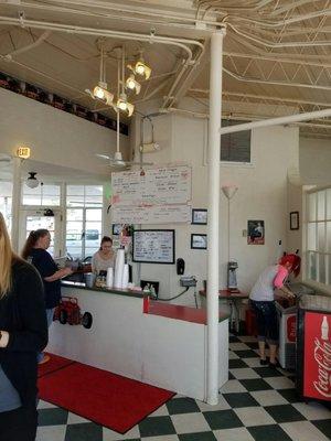 Old gas station from 1940 is where you eat. It is awesome atmosphere and friendly service