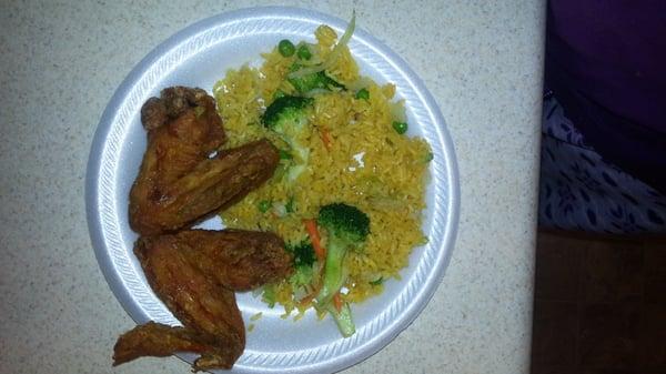 Chicken Wings and Vegetable Fried Rice