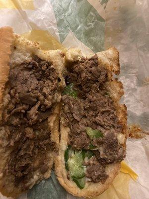 Big Philly Cheesesteak with.extra cheese? Where is The cheese? Where is the meat?