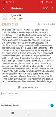 This employee opened a Yelp account after taking my private confidential information to try and harm my small business.