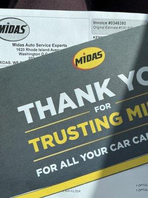 Midas receipt