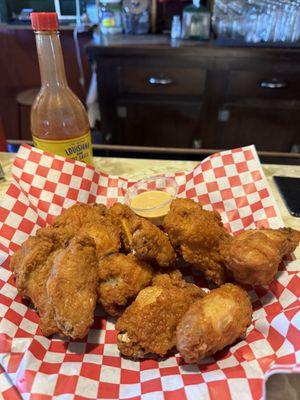 $.75 wings on Wednesdays. Super crispy and had the hot mustard which was really hot and tasty.